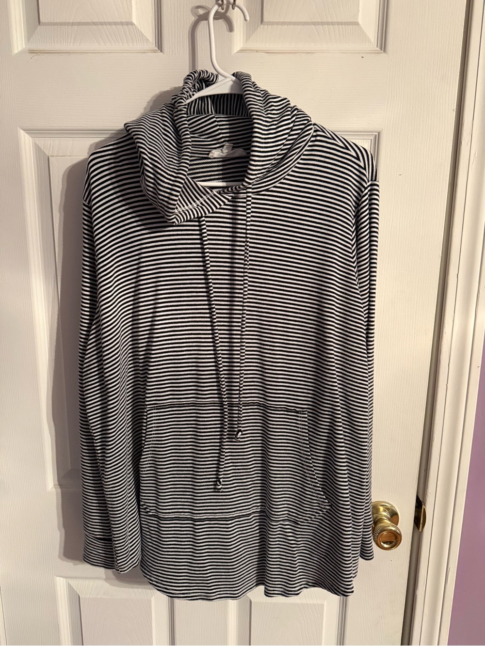 Workshop Republic Clothing Black and White Striped Cowl Hoodie